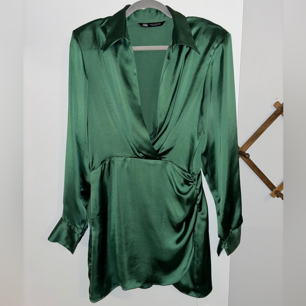 Zara Green Satin Dress